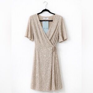 She + Sky Shimmering Beige Midi Dress